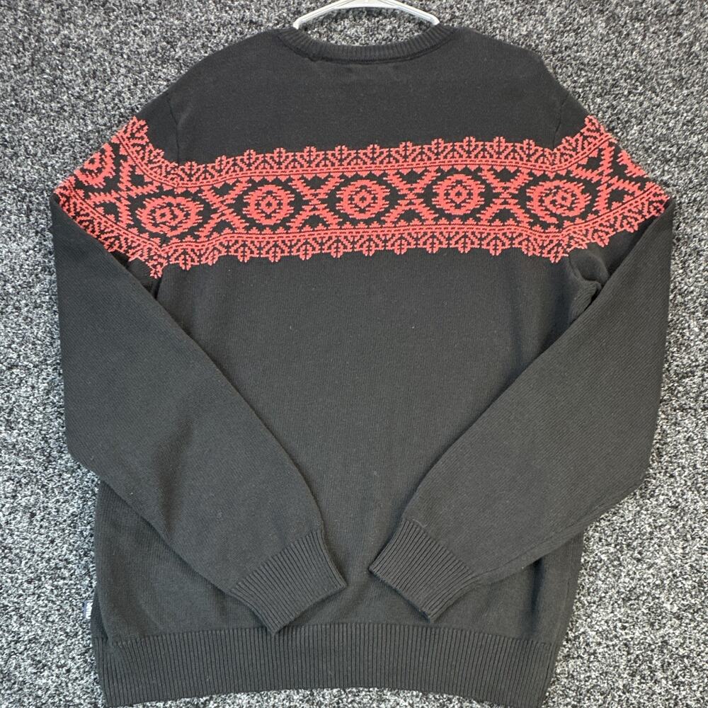 Chaps Mens L Black Red Crew Neck Fair Isle Cotton Knit Pullover Sweater Logo - Picture 11 of 13